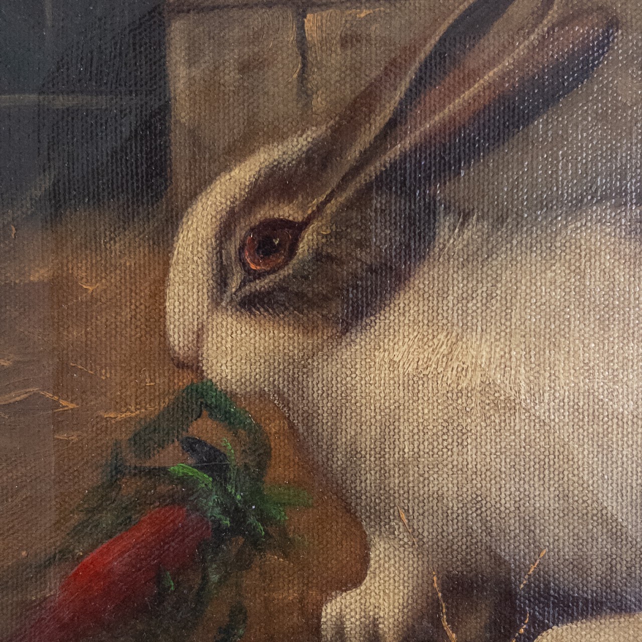 C. Buronson Bunny with Carrot Signed Oil Painting