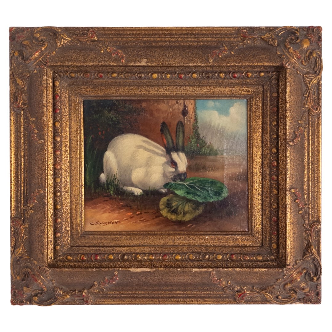 C. Buronson Bunny with Lettuce Signed Oil Painting