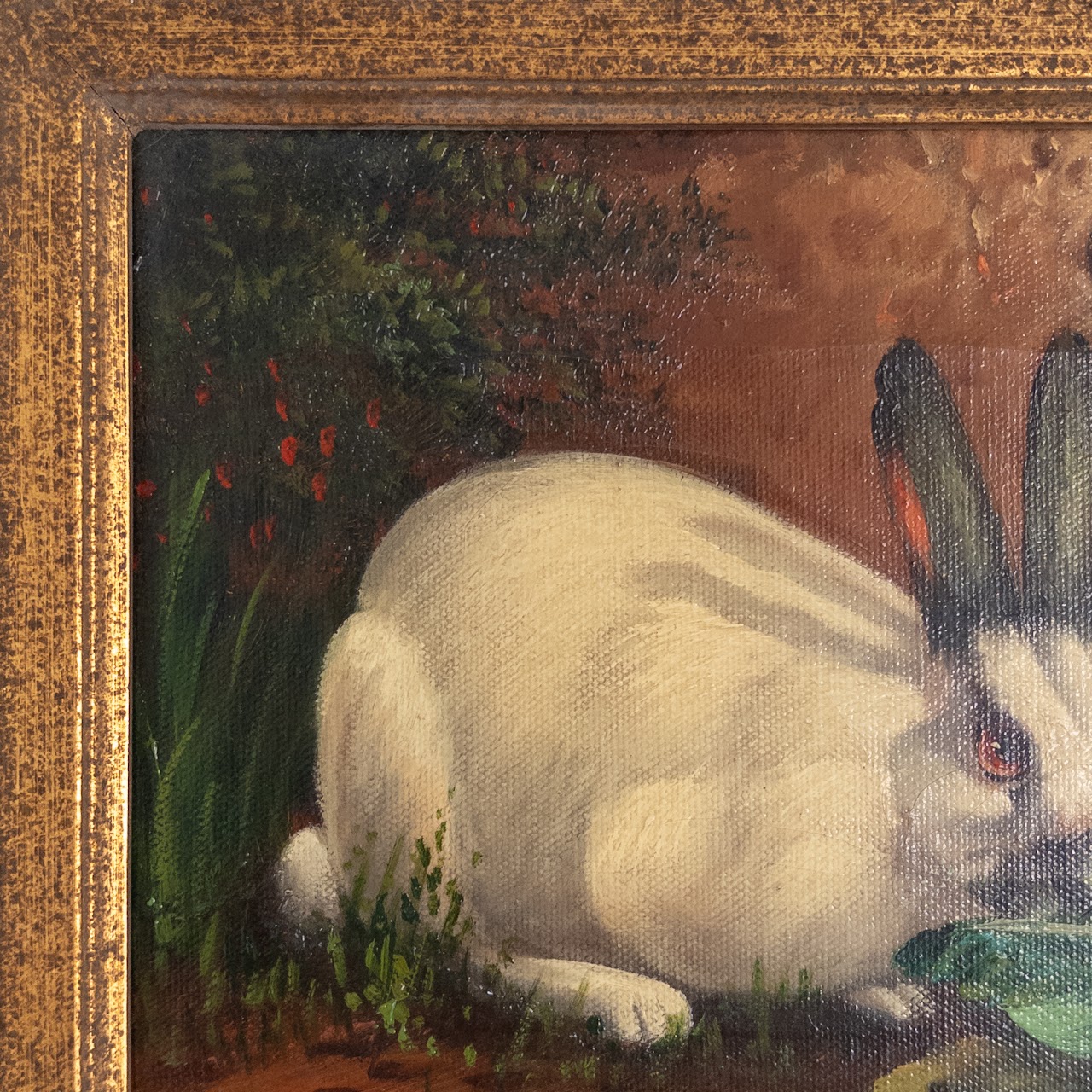 C. Buronson Bunny with Lettuce Signed Oil Painting