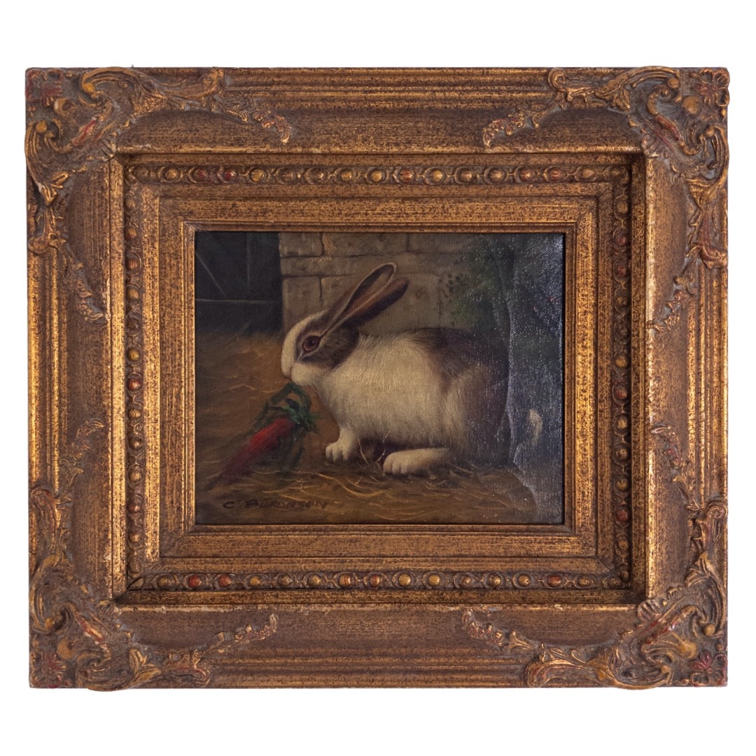 C. Buronson Bunny with Carrot Signed Oil Painting