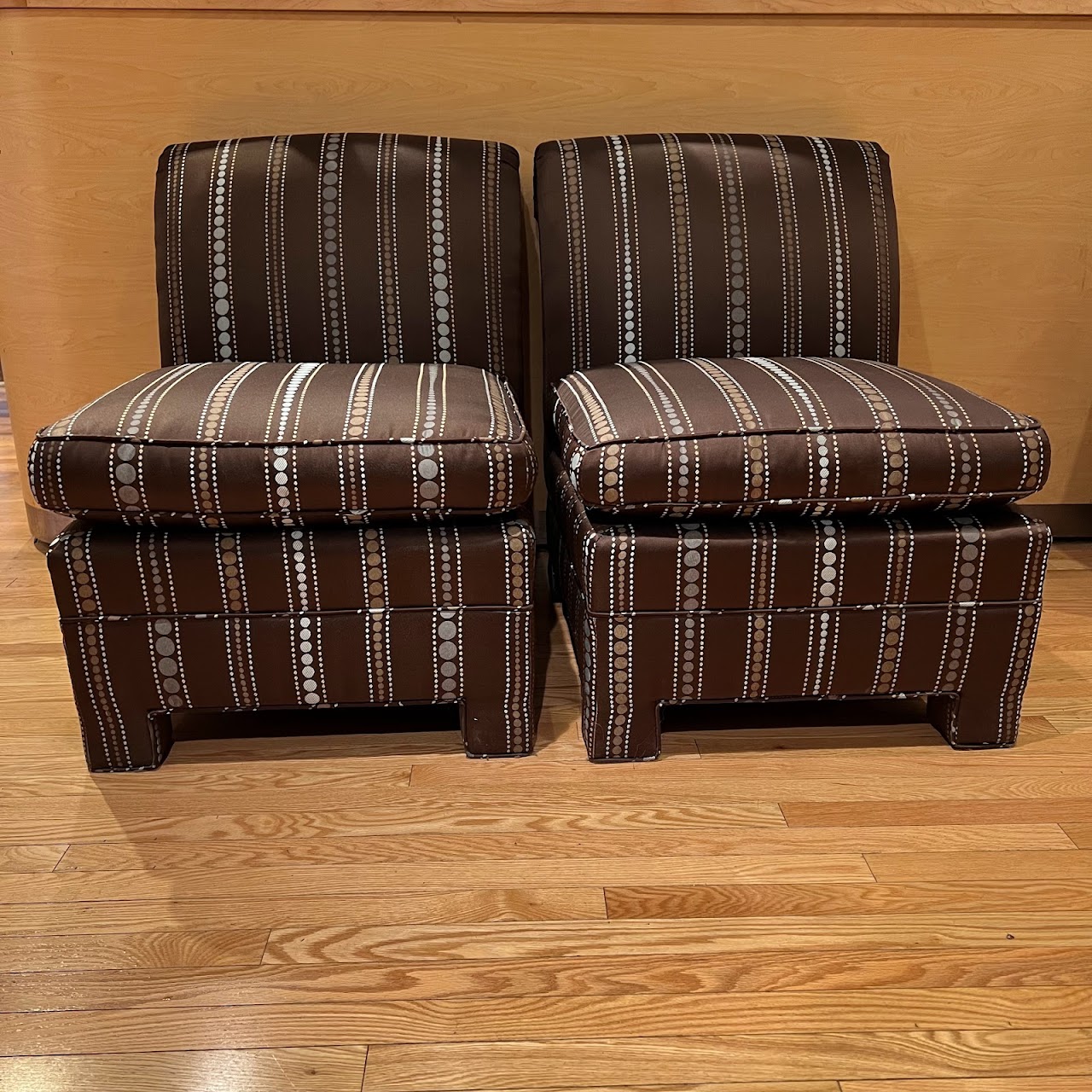 Contemporary Dot Striped Slipper Chair Pair