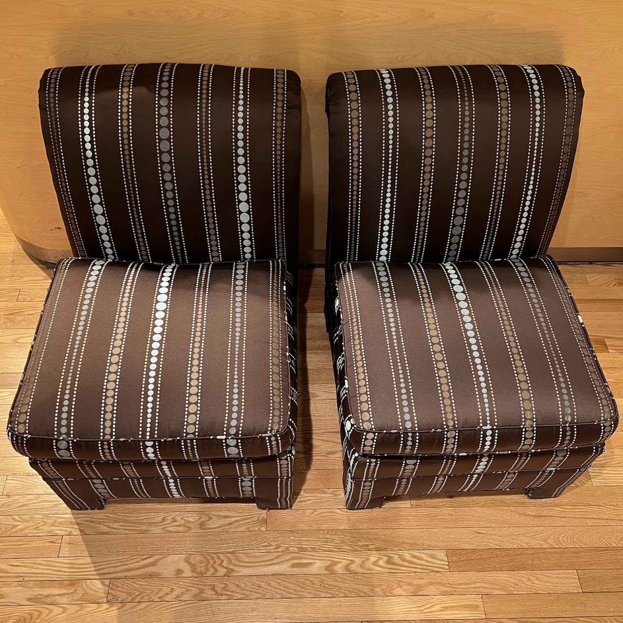 Contemporary Dot Striped Slipper Chair Pair