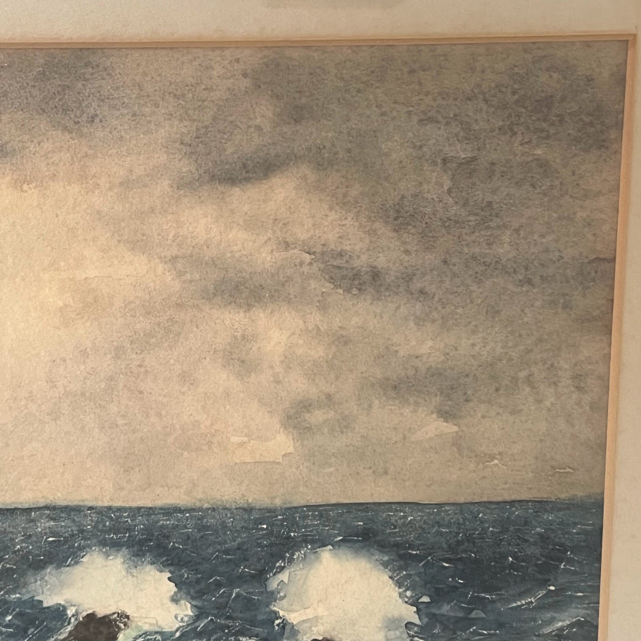 Stormy Seascape Signed Watercolor Painting