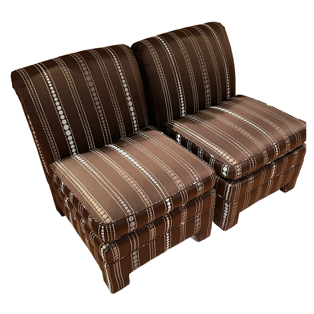 Contemporary Dot Striped Slipper Chair Pair