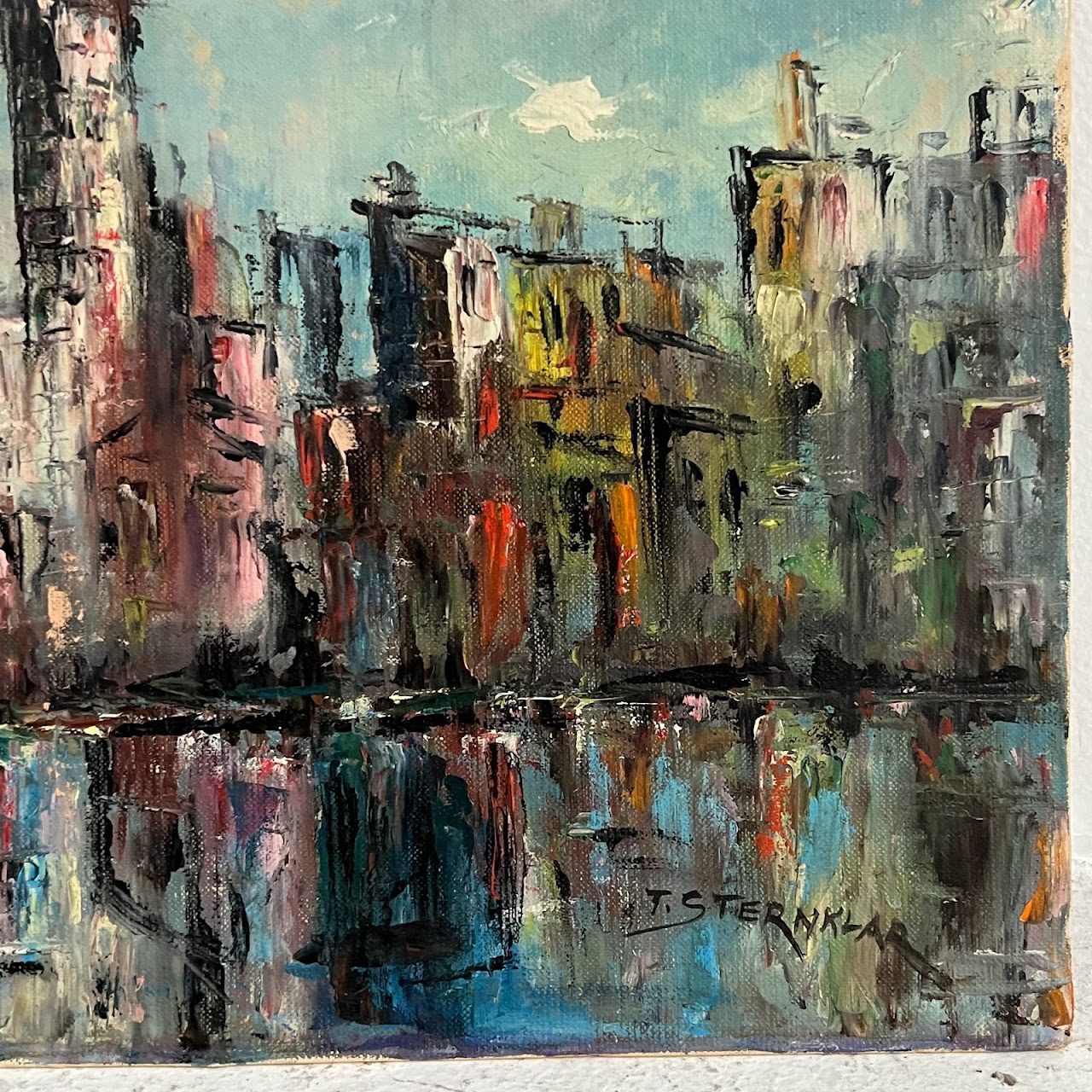 Tea Weintraub Sternklar Signed Cityscape Oil Painting