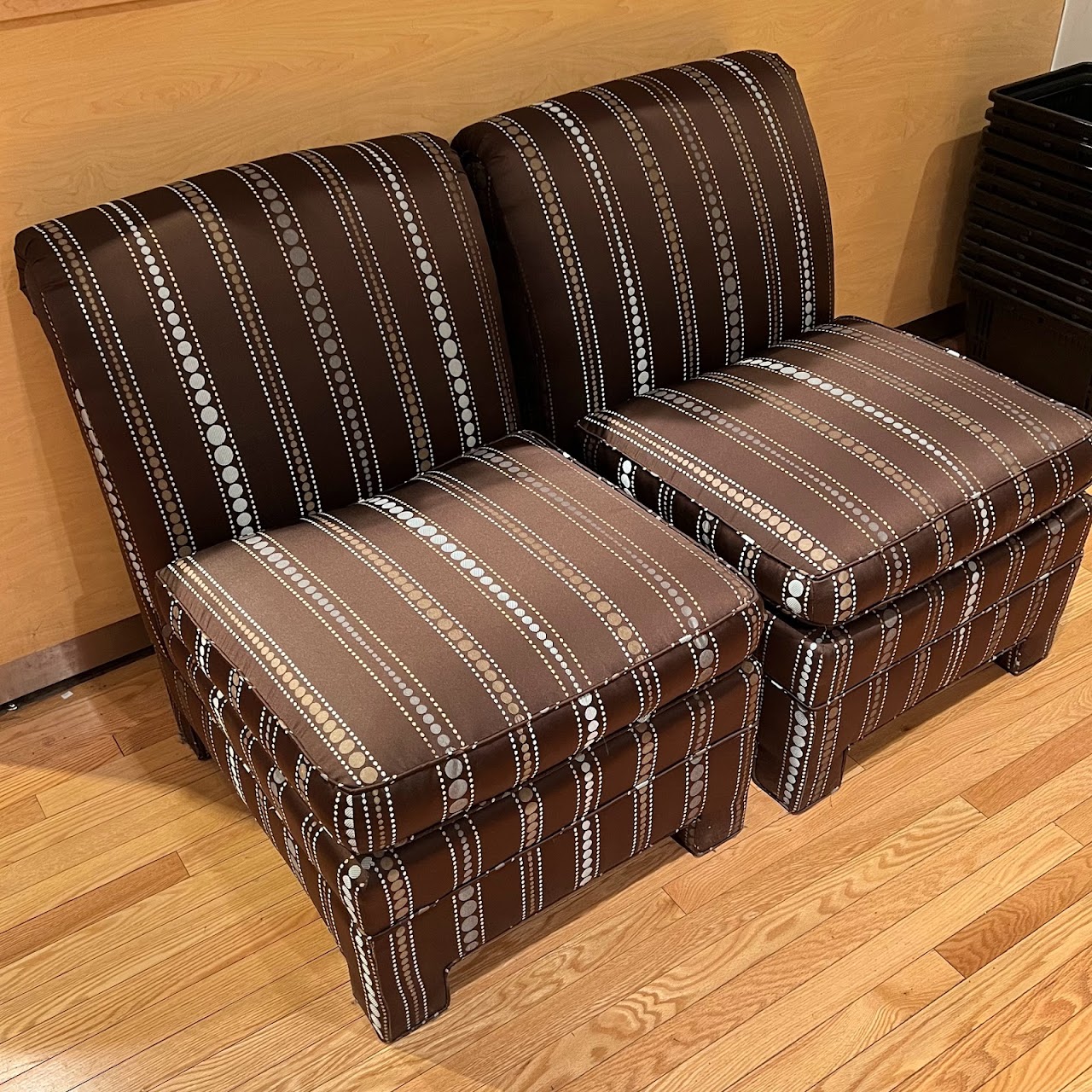 Contemporary Dot Striped Slipper Chair Pair