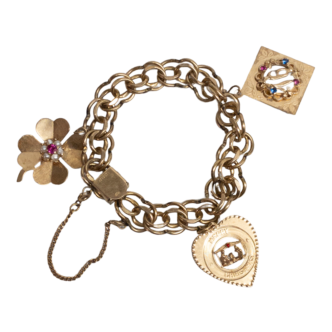 14K Gold Charms With Gold-Filled Bracelet
