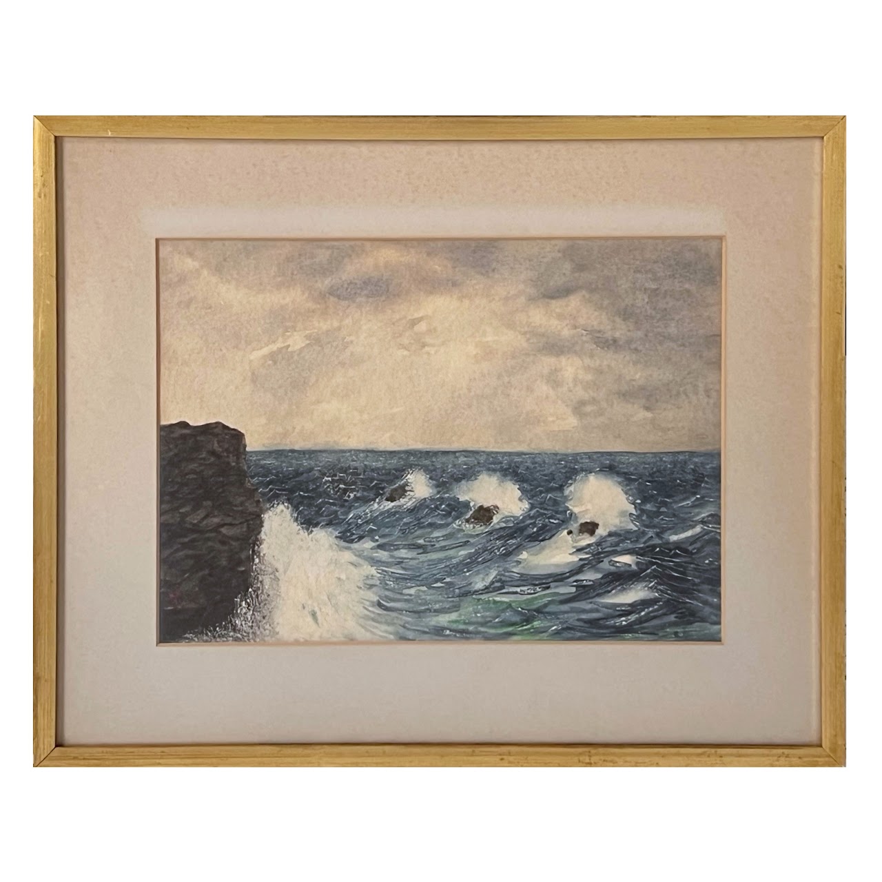 Stormy Seascape Signed Watercolor Painting