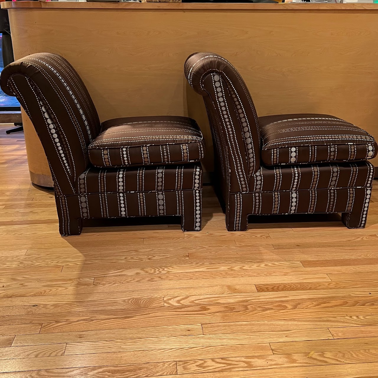 Contemporary Dot Striped Slipper Chair Pair