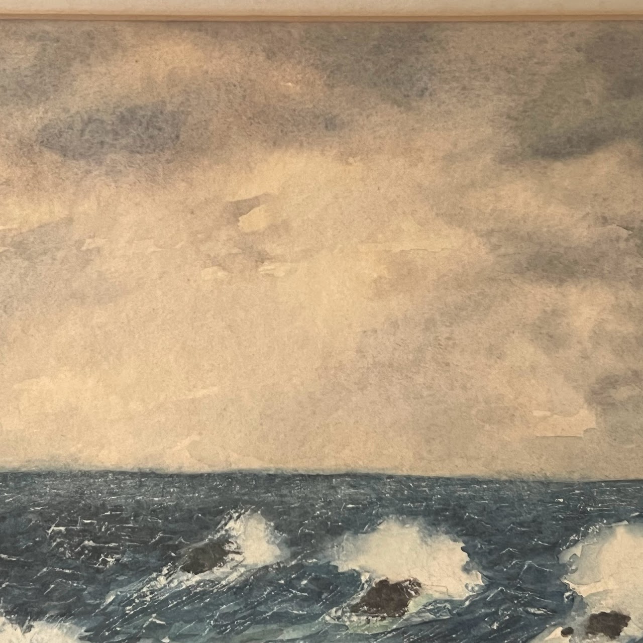 Stormy Seascape Signed Watercolor Painting