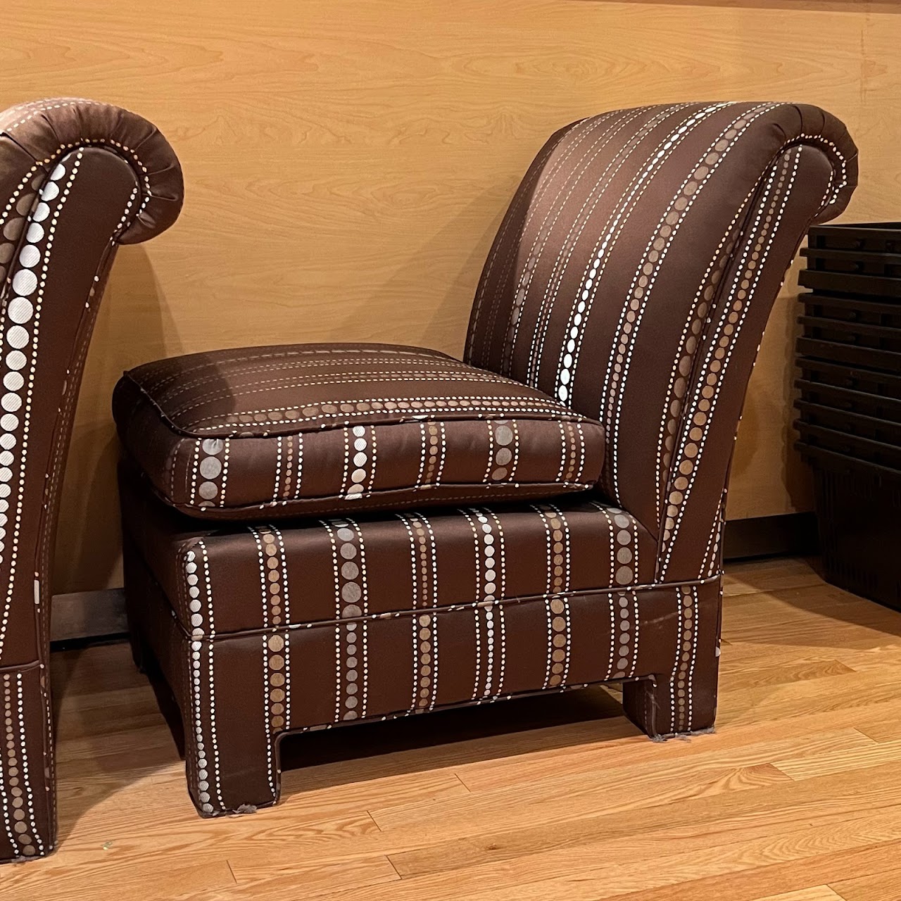 Contemporary Dot Striped Slipper Chair Pair