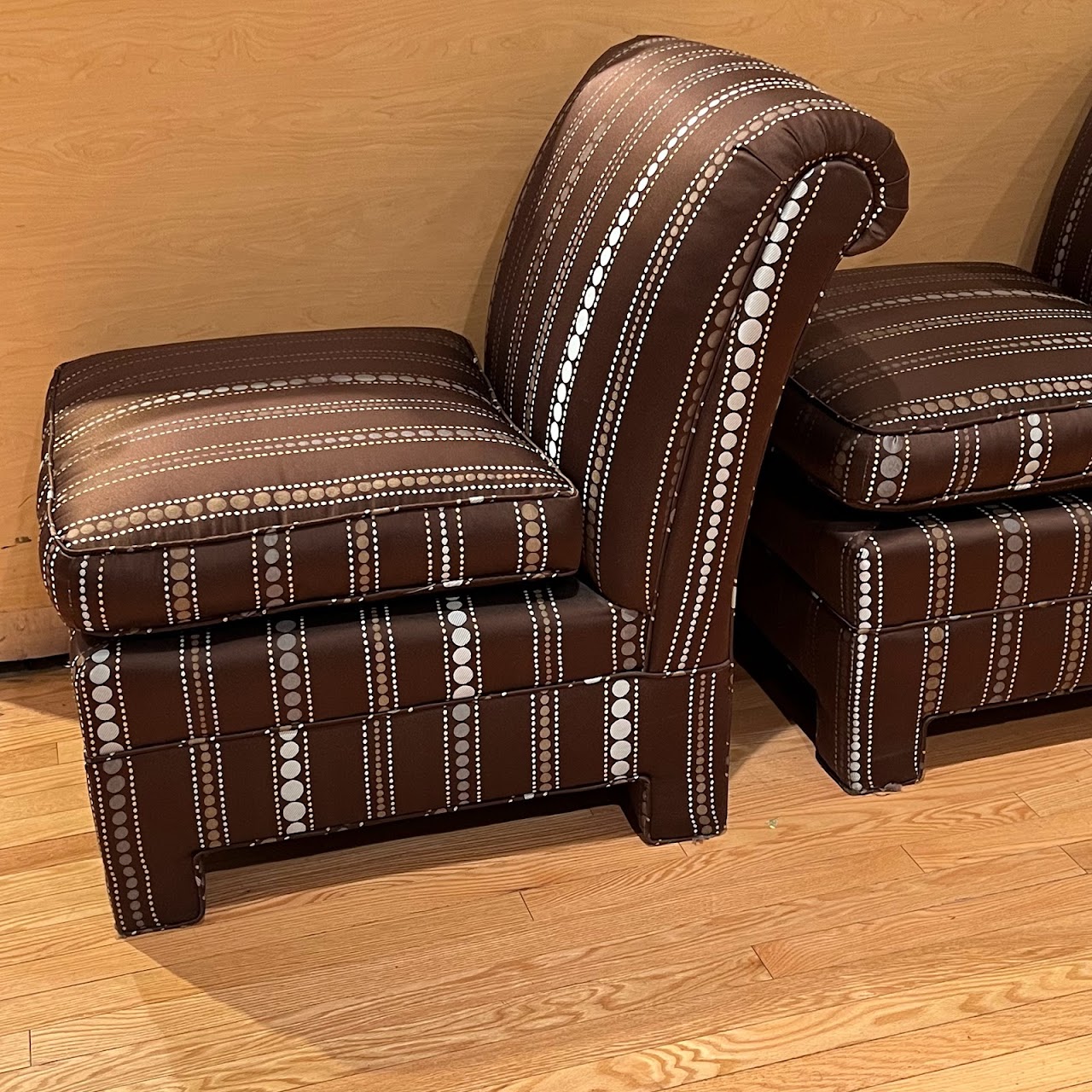 Contemporary Dot Striped Slipper Chair Pair