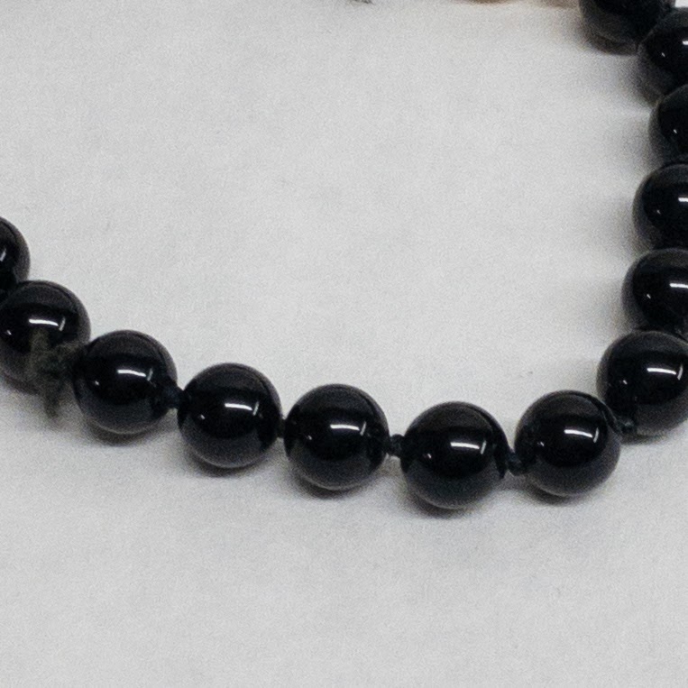 Onyx, 14K Gold, and Pearl Strung Bead Necklace