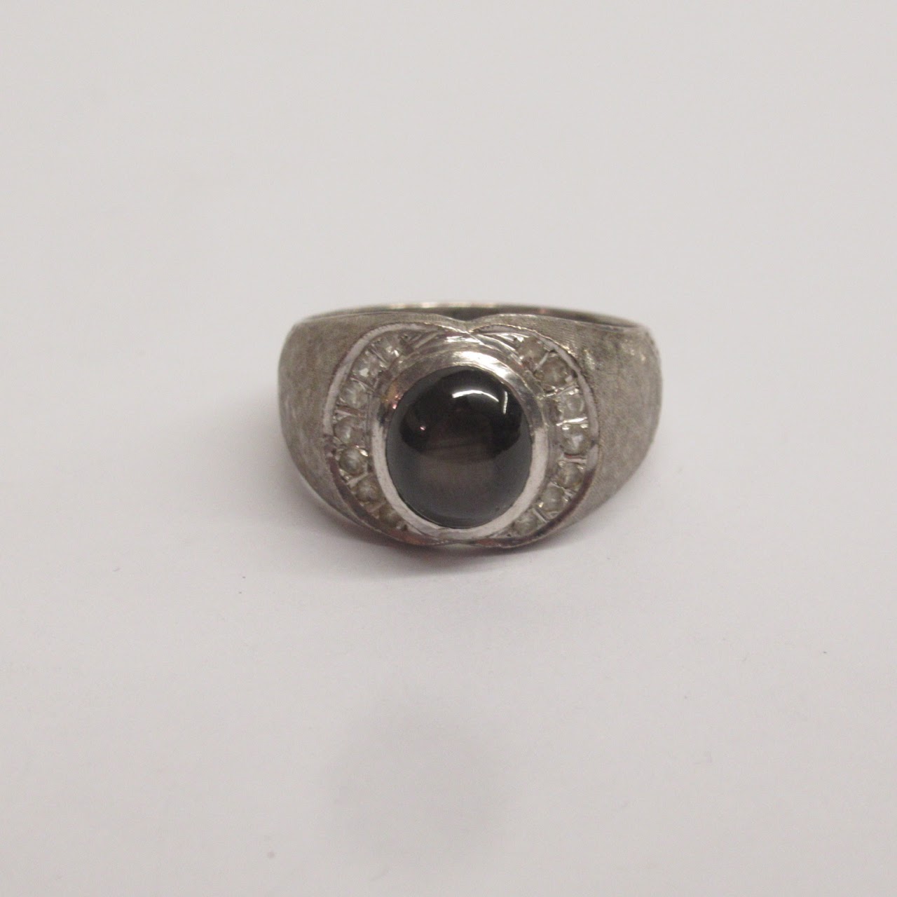 18K White Gold, Black Star Sapphire & White Sapphire Ring