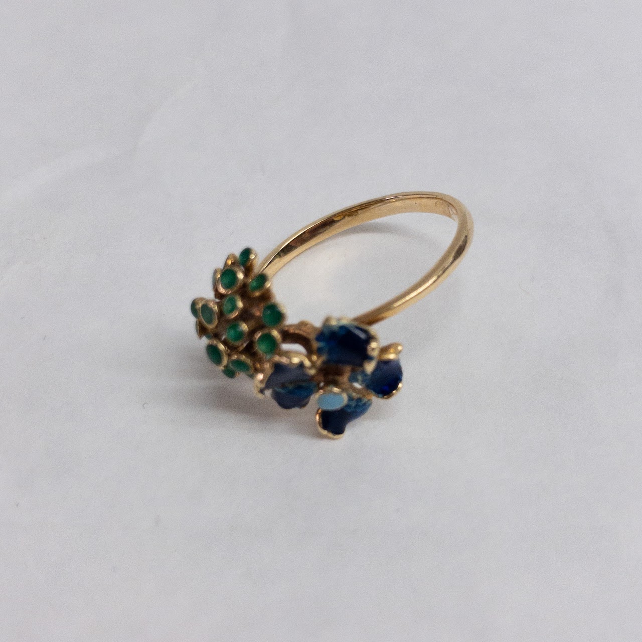 18K Gold Enamel Flower Ring