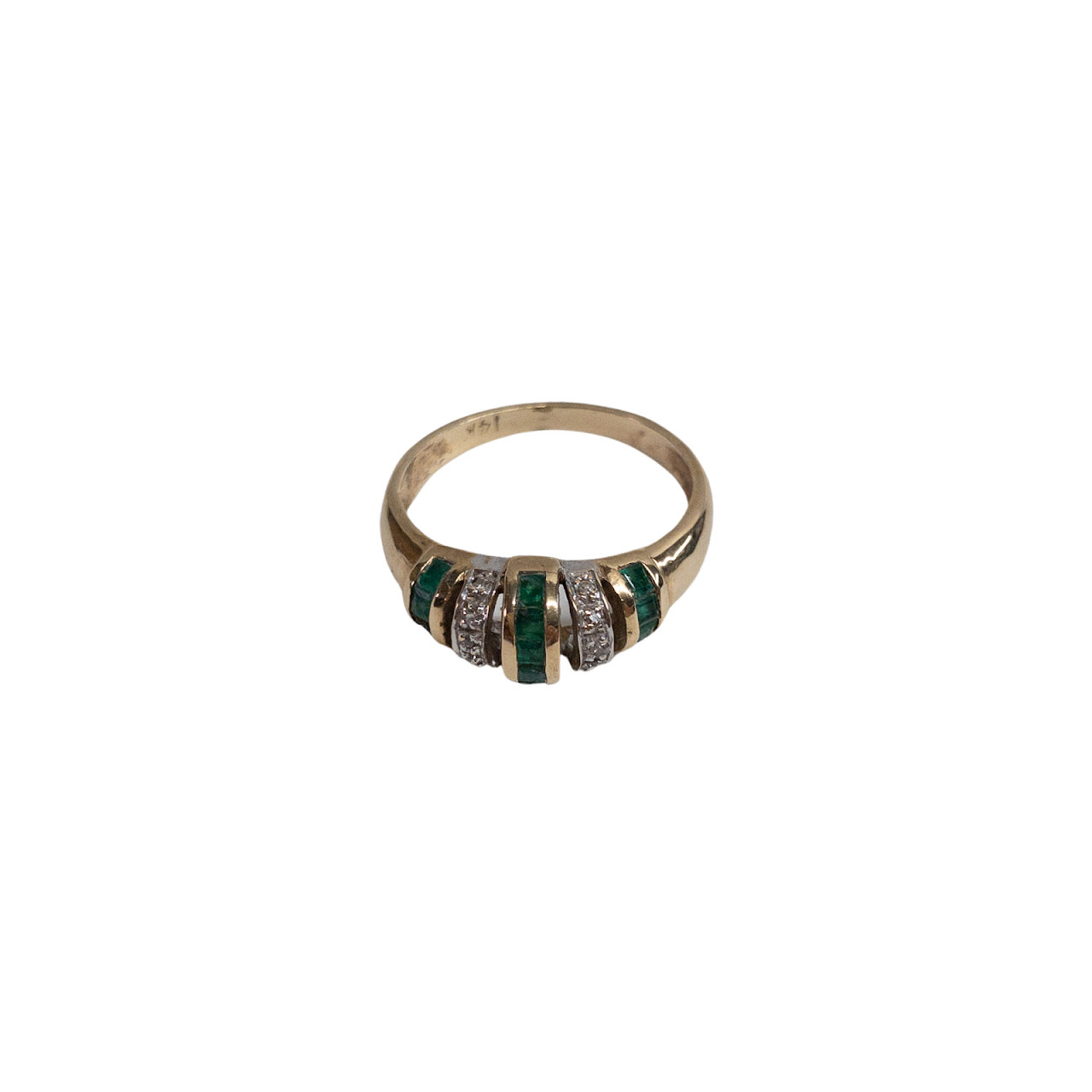 14K Gold Diamond & Green Stone Ring