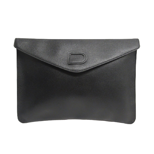 Delvaux Black Leather Envelope Clutch