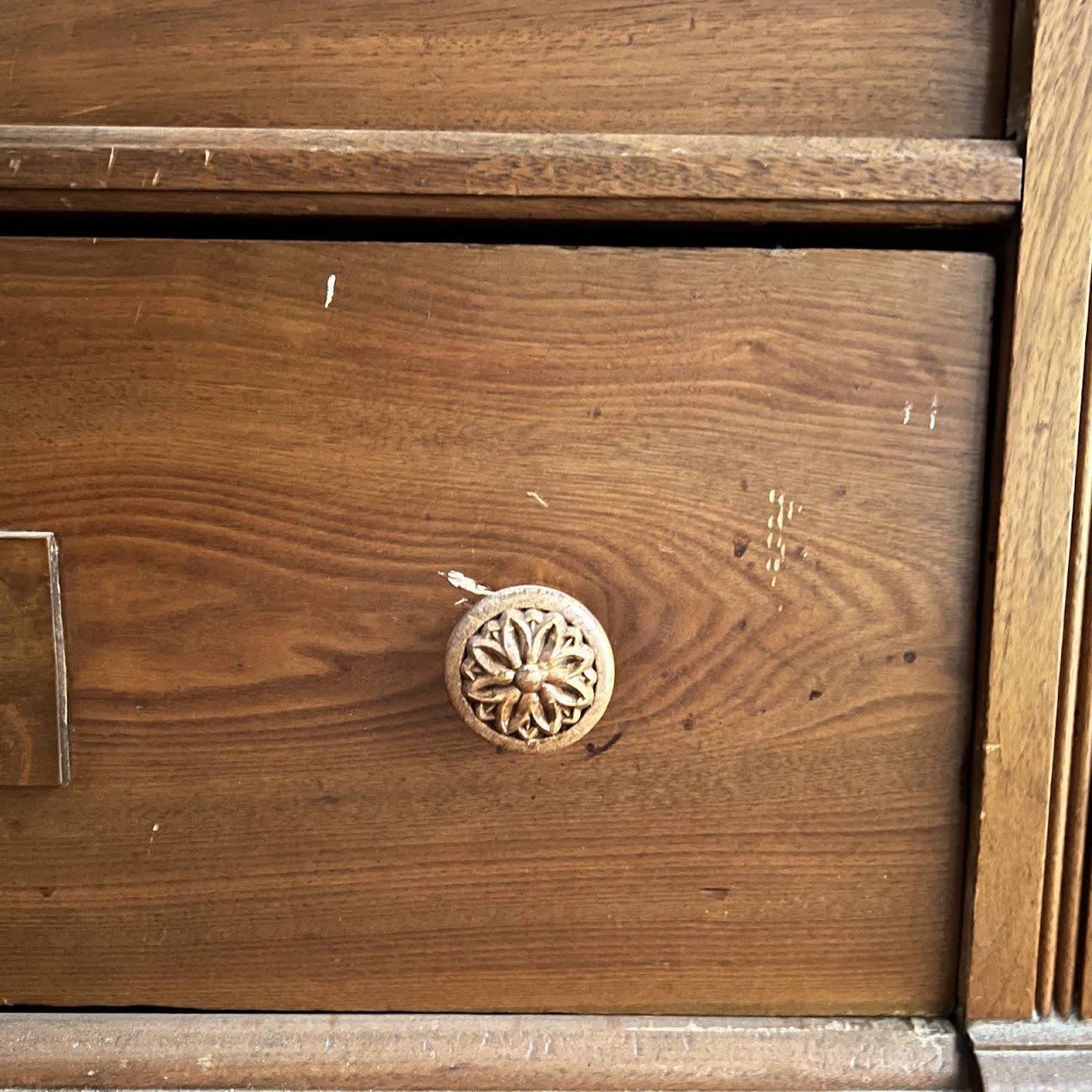 Victorian Pine and Walnut Burl Stone Top Three Drawer Dresser