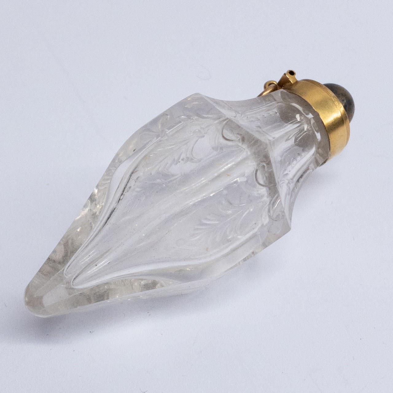 14K Gold and Etched Crystal Antique Perfume Vial Pendant