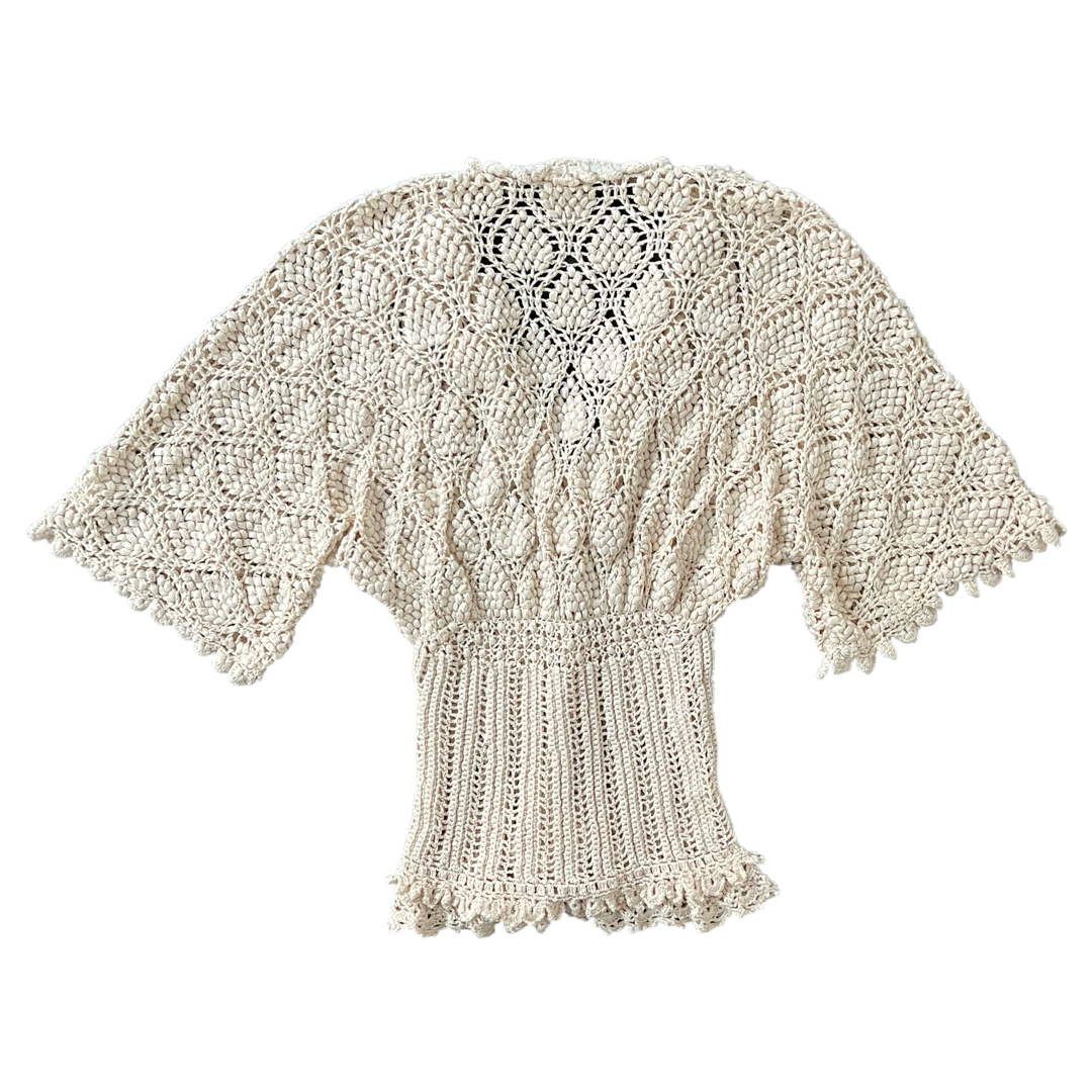 Oscar de la Renta Crocheted Ivory Silk Blouse