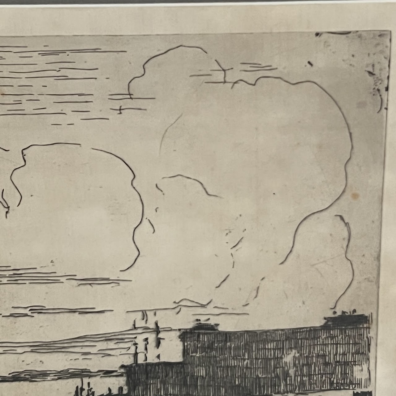 Philip Little Signed Harbor Road Scene Etching, 1915