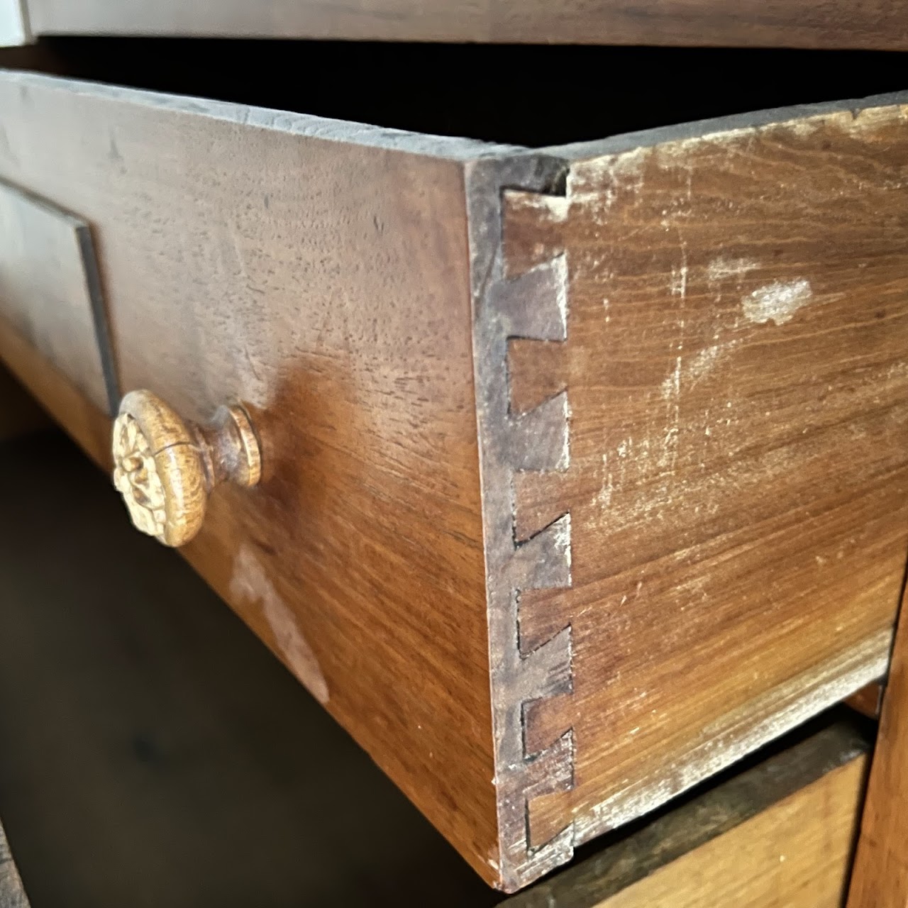 Victorian Pine and Walnut Burl Stone Top Three Drawer Dresser