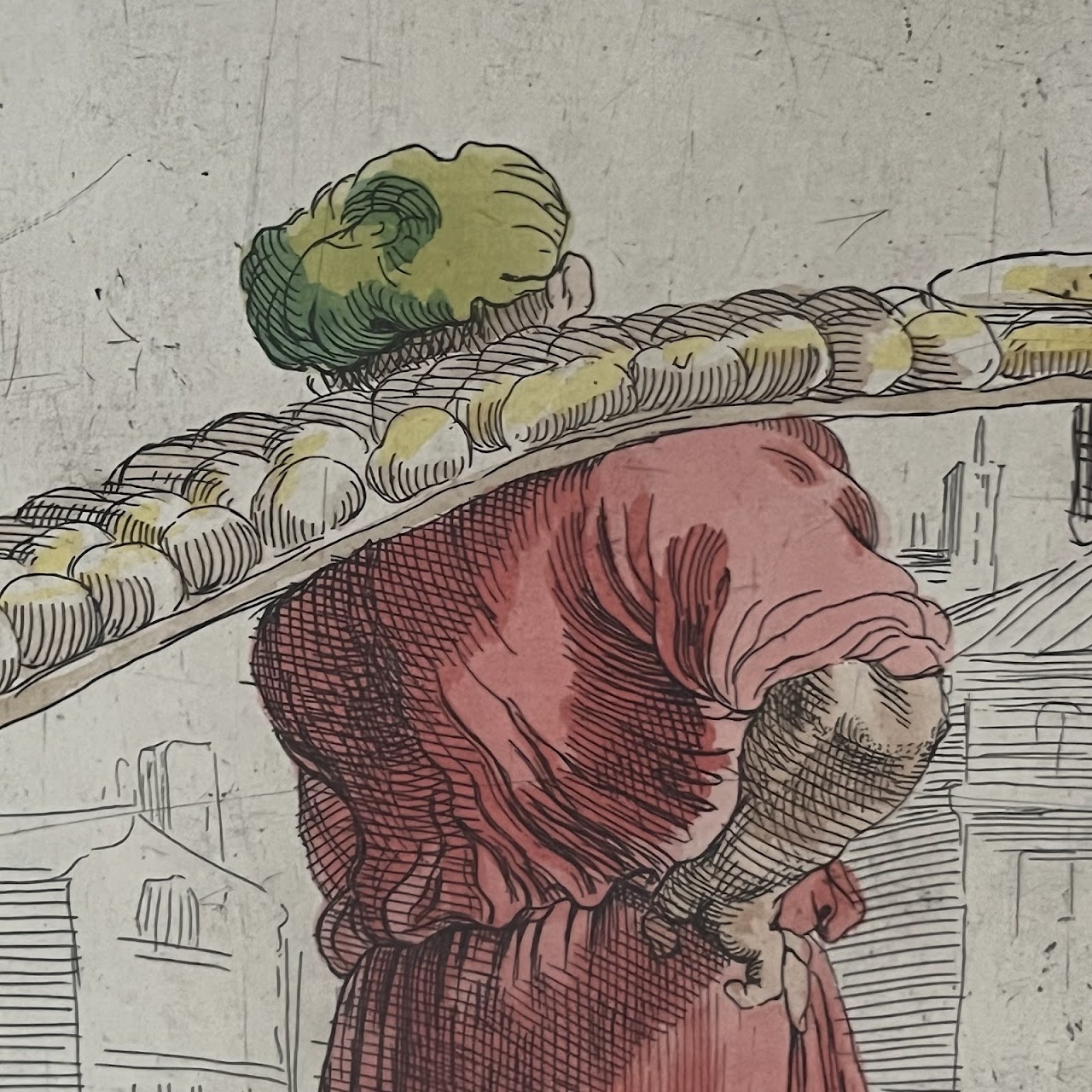 Simon Guillain After Annibale Carraci 'Baker' and 'Miller' Hand-Colored Engraving Pair