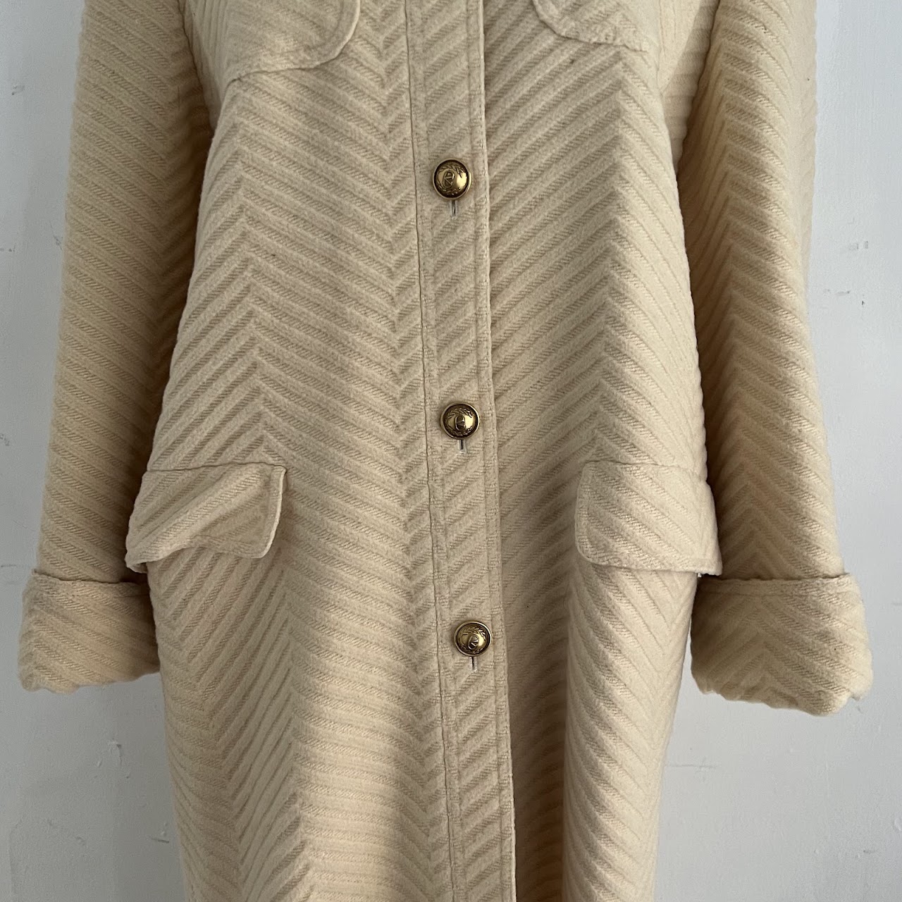 Valentino Miss V Vintage Ivory Wool Chevron Coat