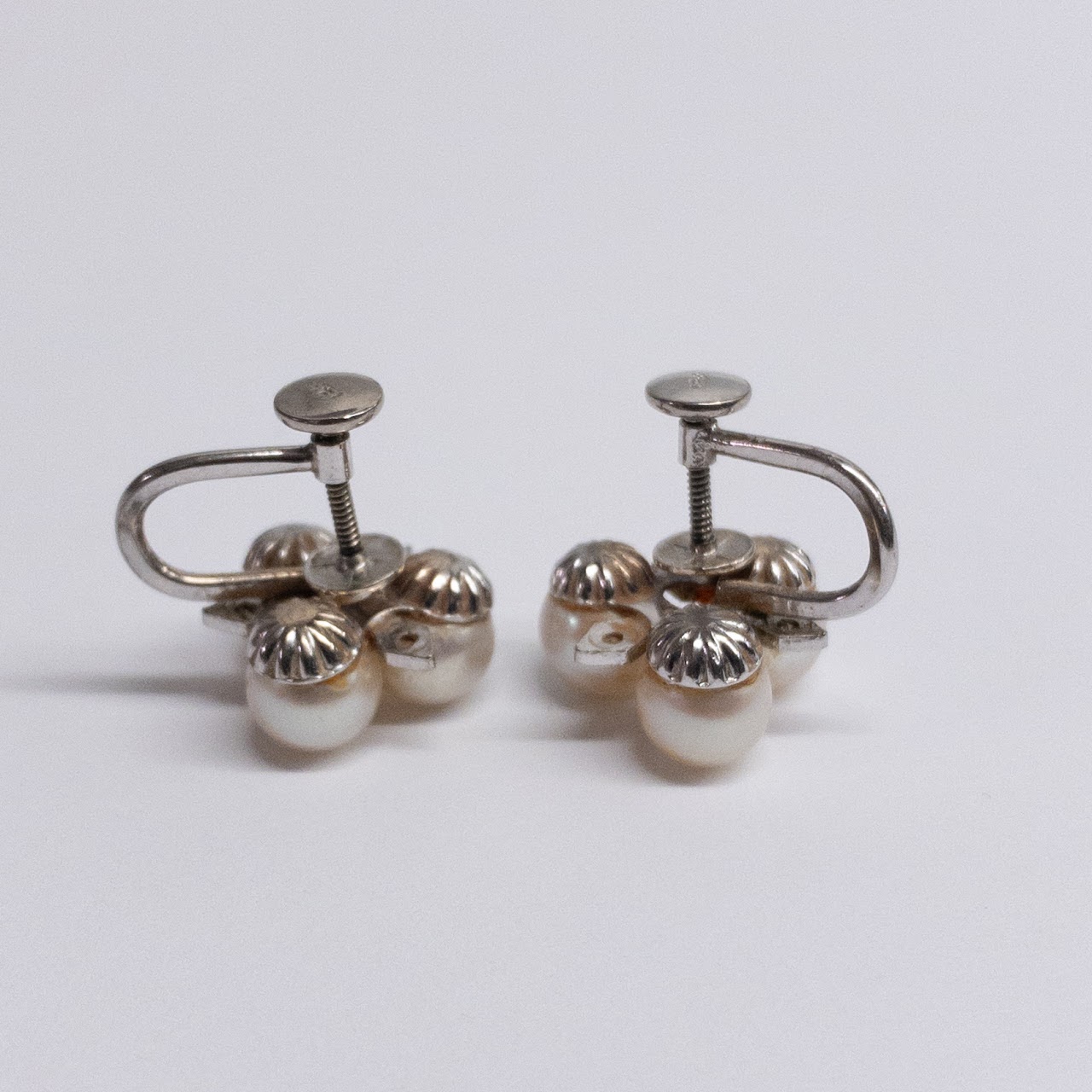 14K White Gold, Pearl, and Diamond Earrings