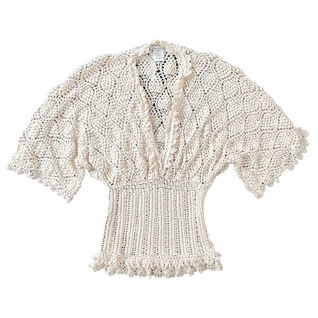 Oscar de la Renta Crocheted Ivory Silk Blouse