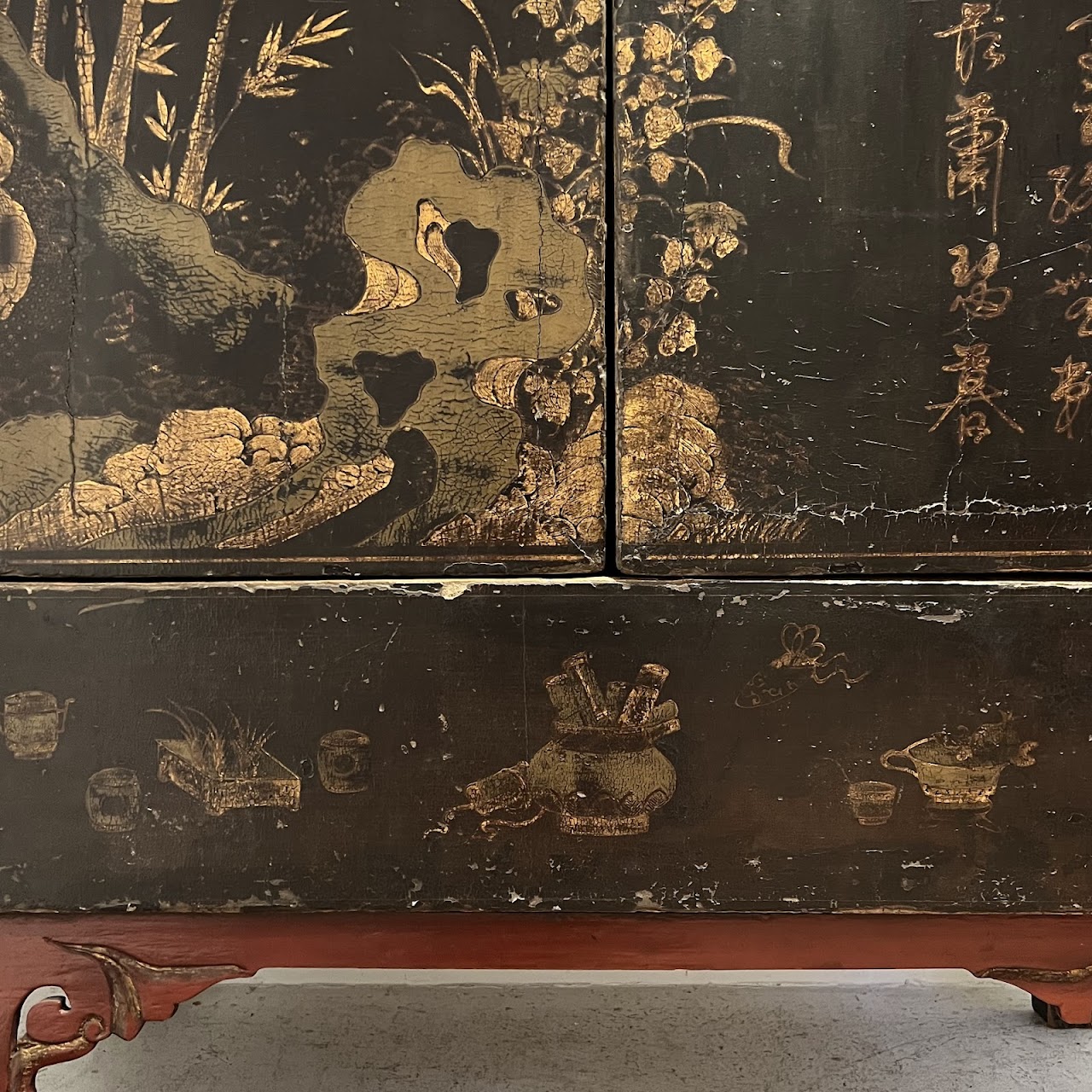 19th C. Chinese Gilt Decorated Lacquered Cabinet