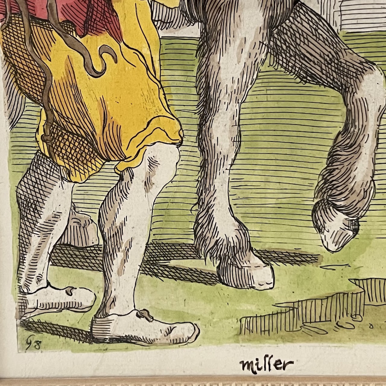 Simon Guillain After Annibale Carraci 'Baker' and 'Miller' Hand-Colored Engraving Pair