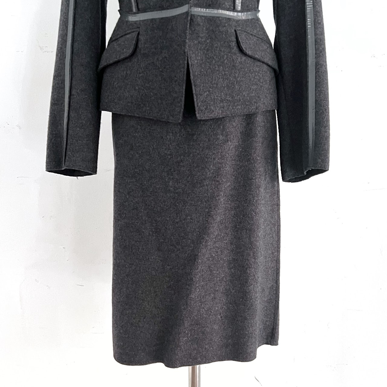 Prada Grey Virgin Wool Skirt Suit