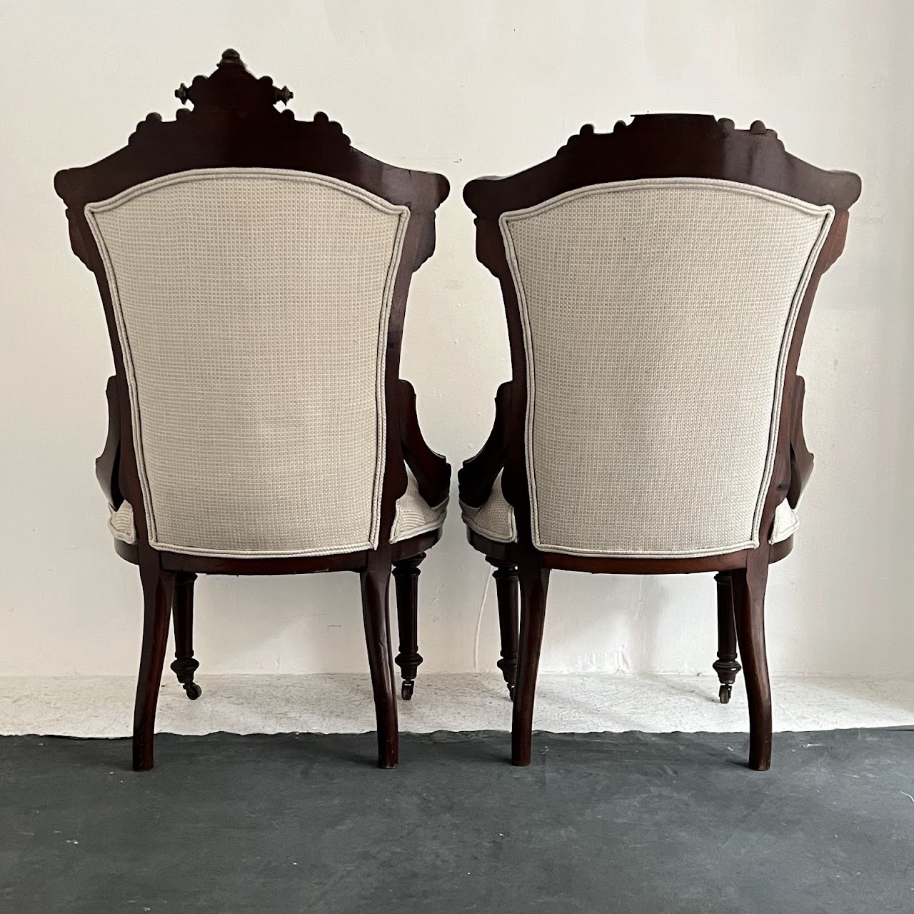 Eastlake Victorian Walnut Parlor Chair Pair