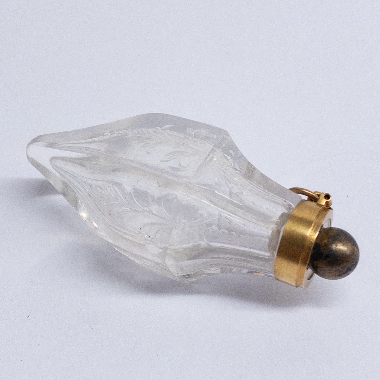 14K Gold and Etched Crystal Antique Perfume Vial Pendant