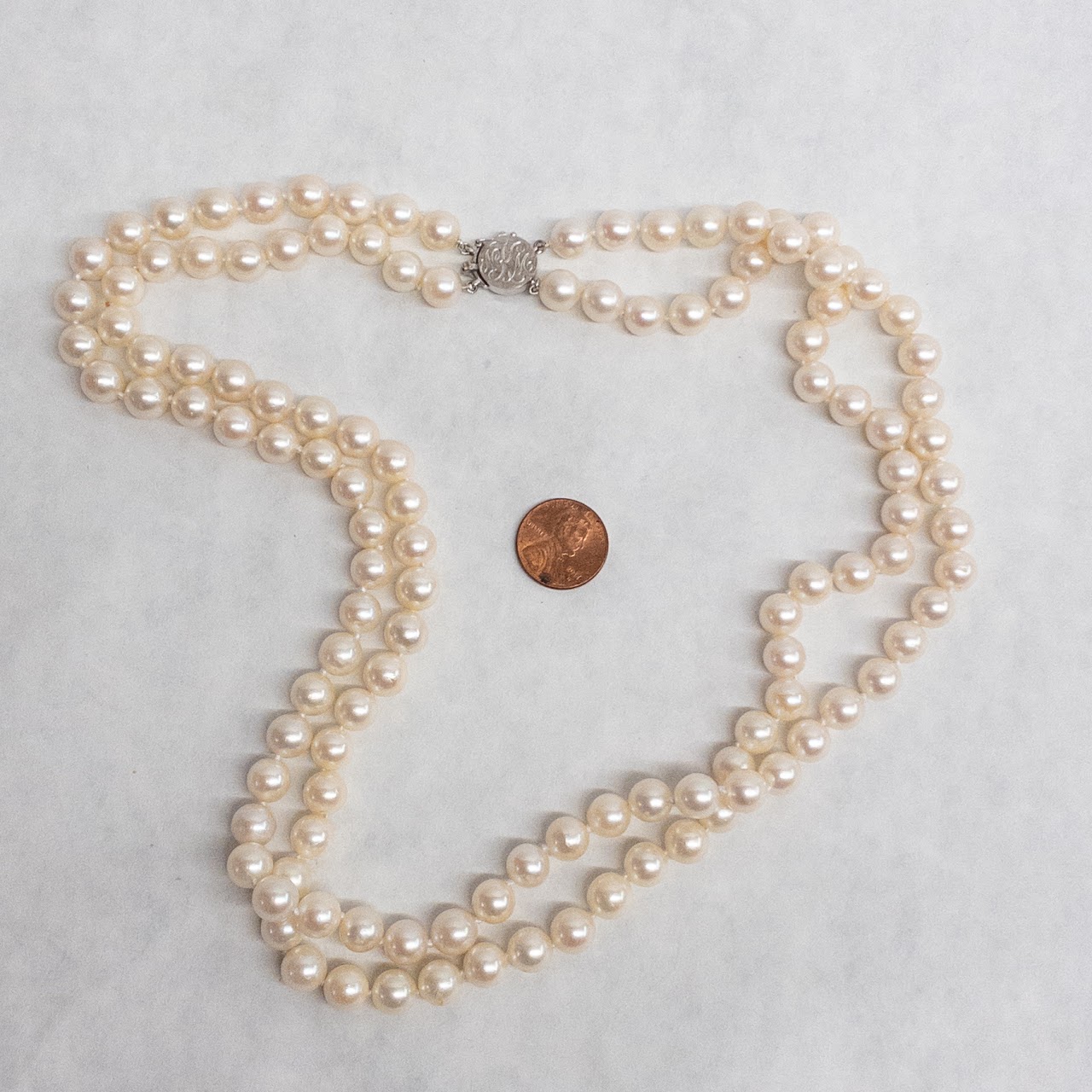 Pearl and 14K White Gold Double Strand Necklace