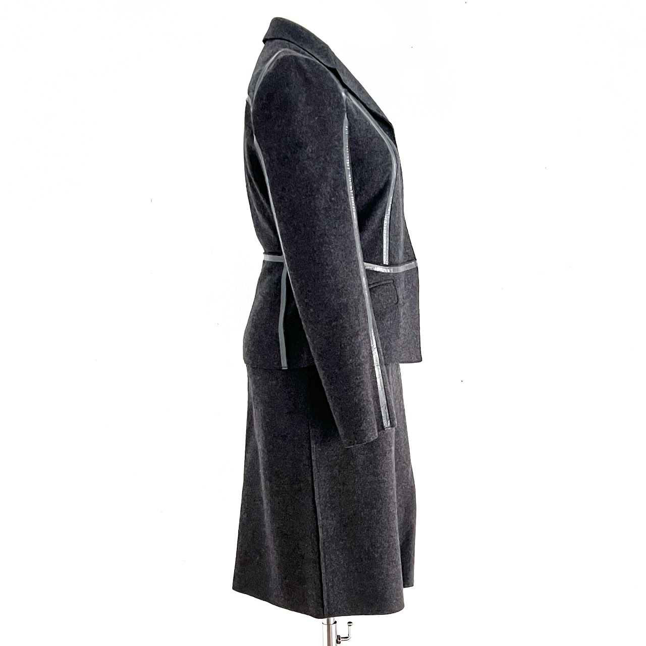 Prada Grey Virgin Wool Skirt Suit