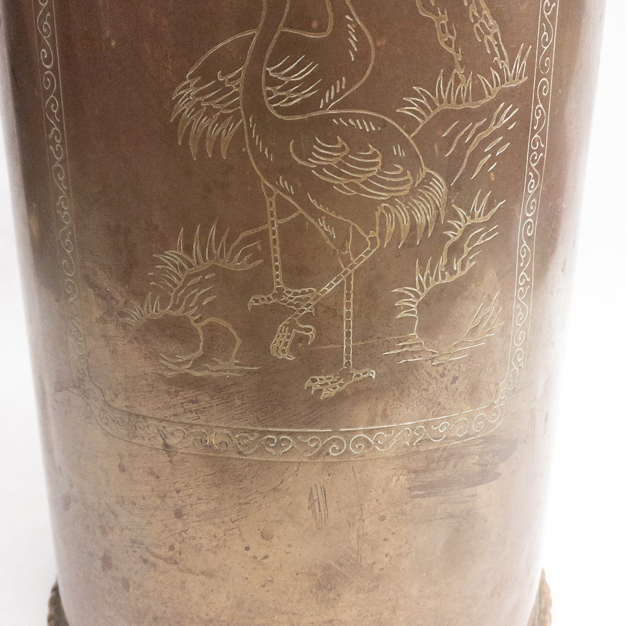 Vintage Brass Crane Motif Umbrella Stand