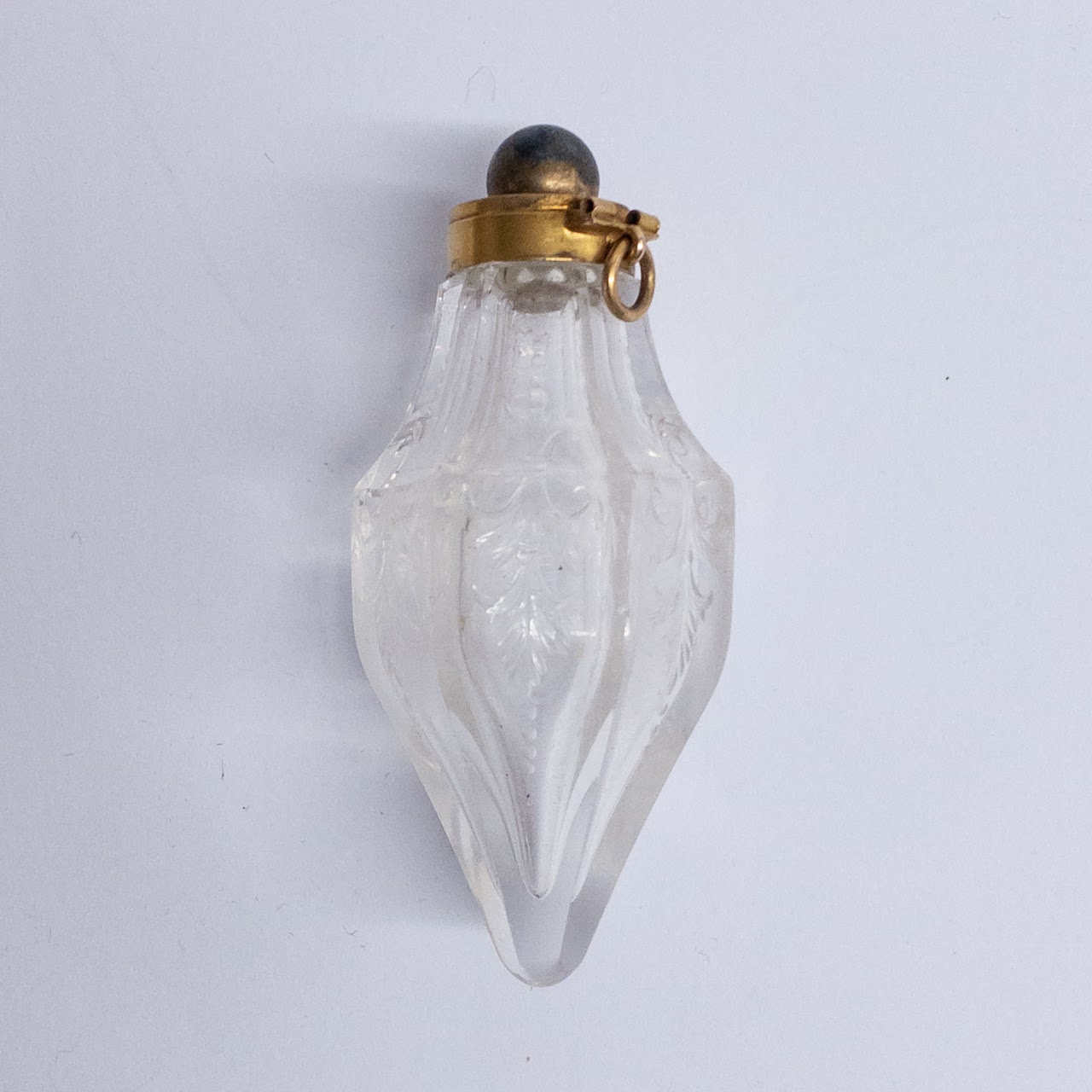 14K Gold and Etched Crystal Antique Perfume Vial Pendant