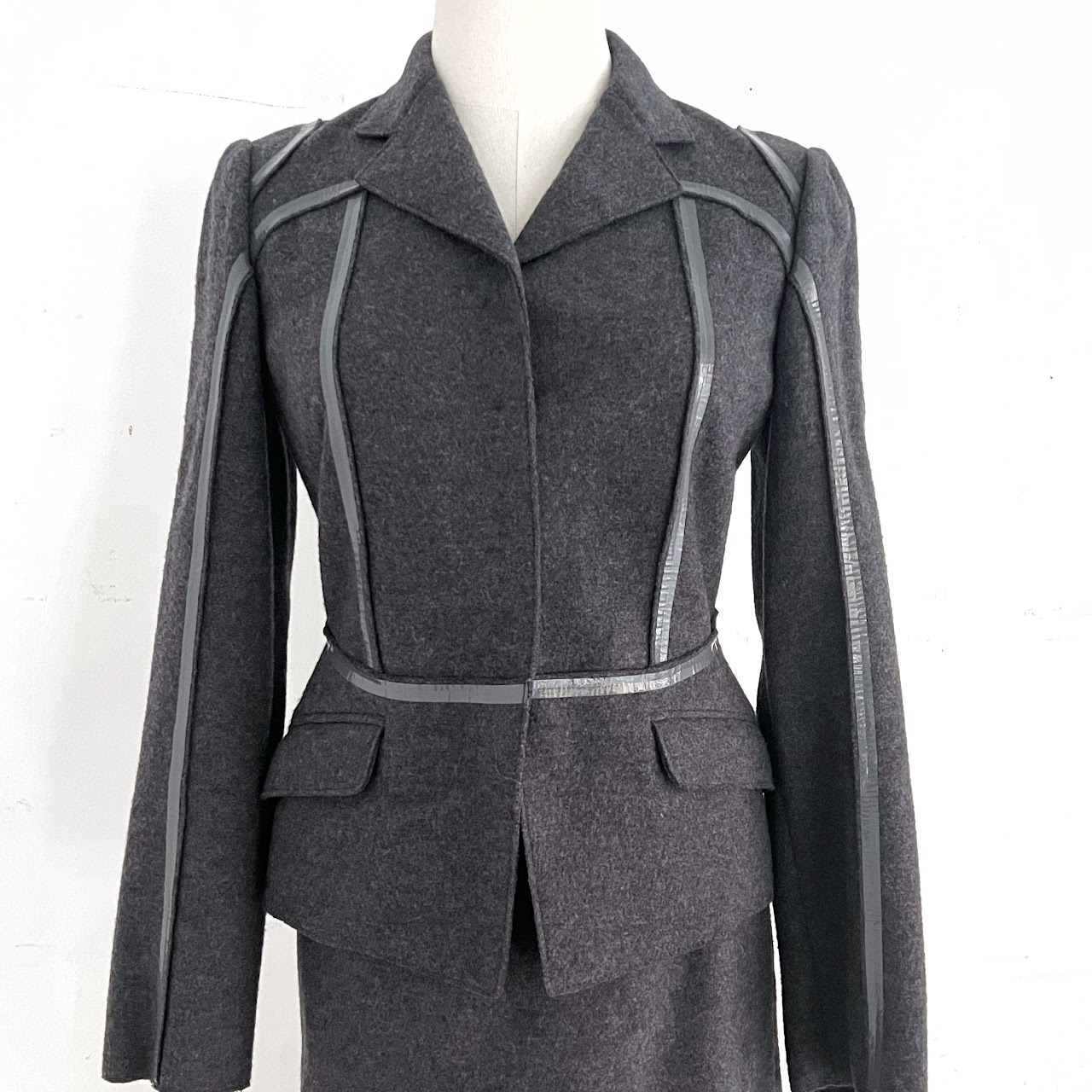 Prada Grey Virgin Wool Skirt Suit