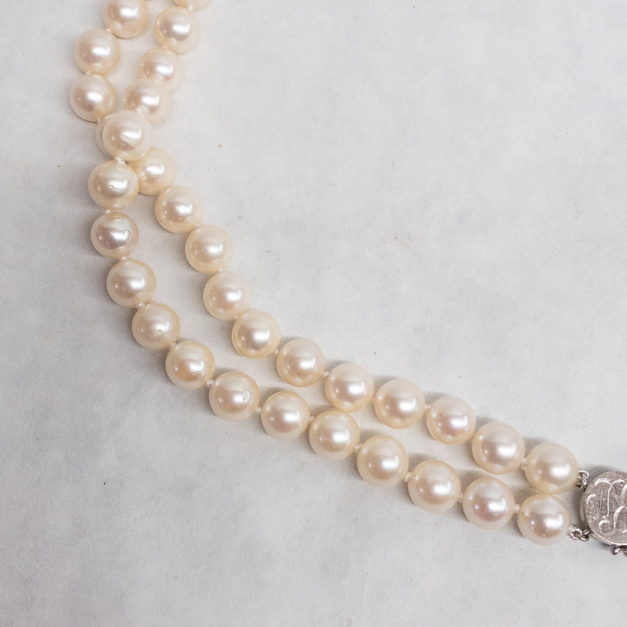 Pearl and 14K White Gold Double Strand Necklace