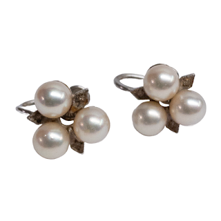 14K White Gold, Pearl, and Diamond Earrings