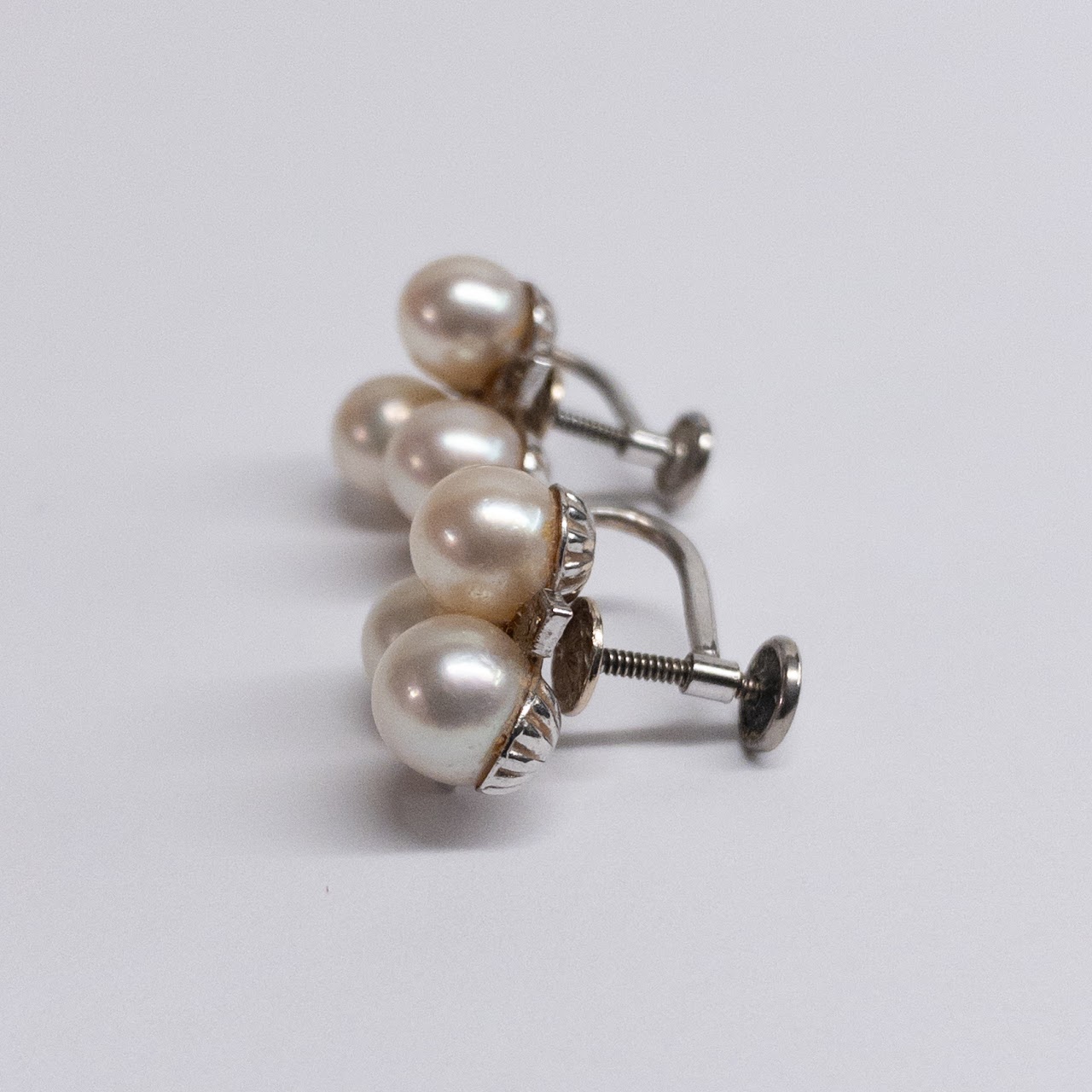 14K White Gold, Pearl, and Diamond Earrings