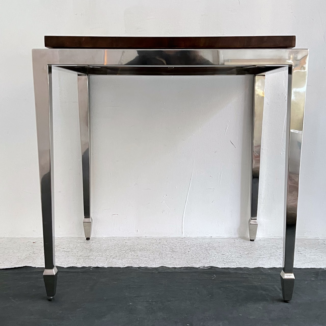 Burlwood Top Polished Steel Accent Table