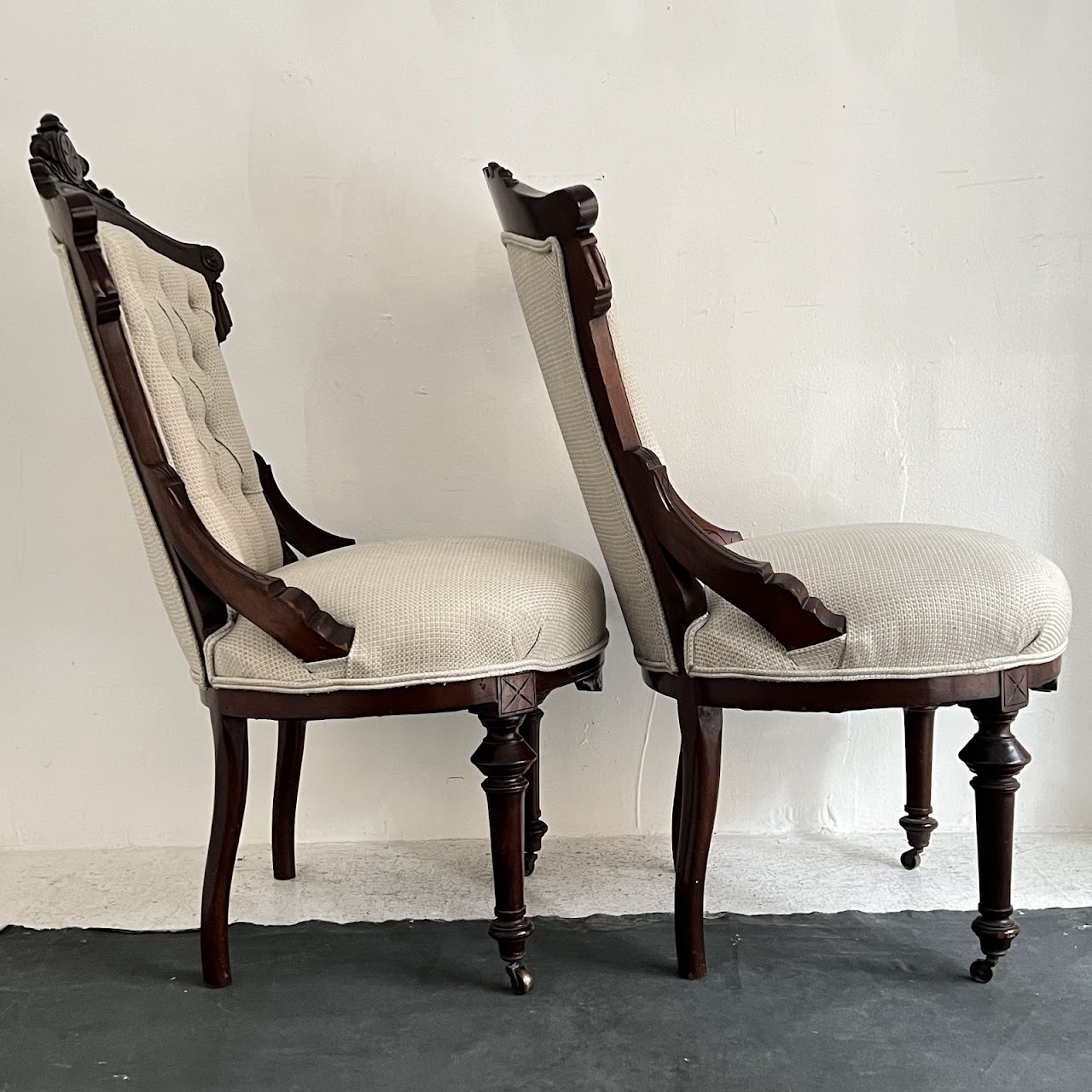 Eastlake Victorian Walnut Parlor Chair Pair