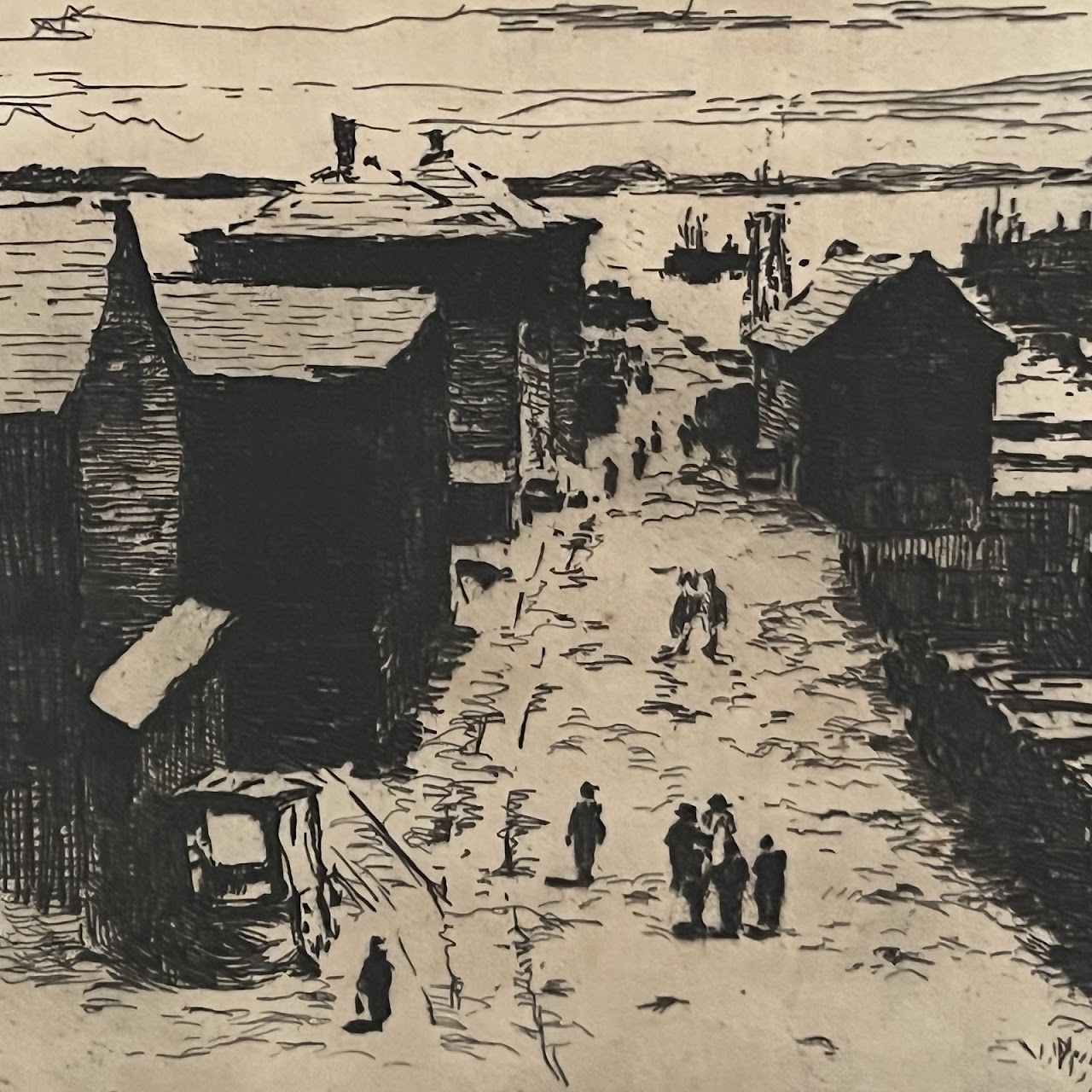 Philip Little Signed Harbor Road Scene Etching, 1915