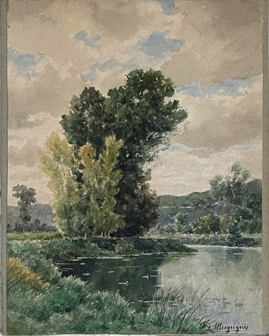 Claude-François-Auguste Mesgrigny Signed French Landscape Watercolor Painting