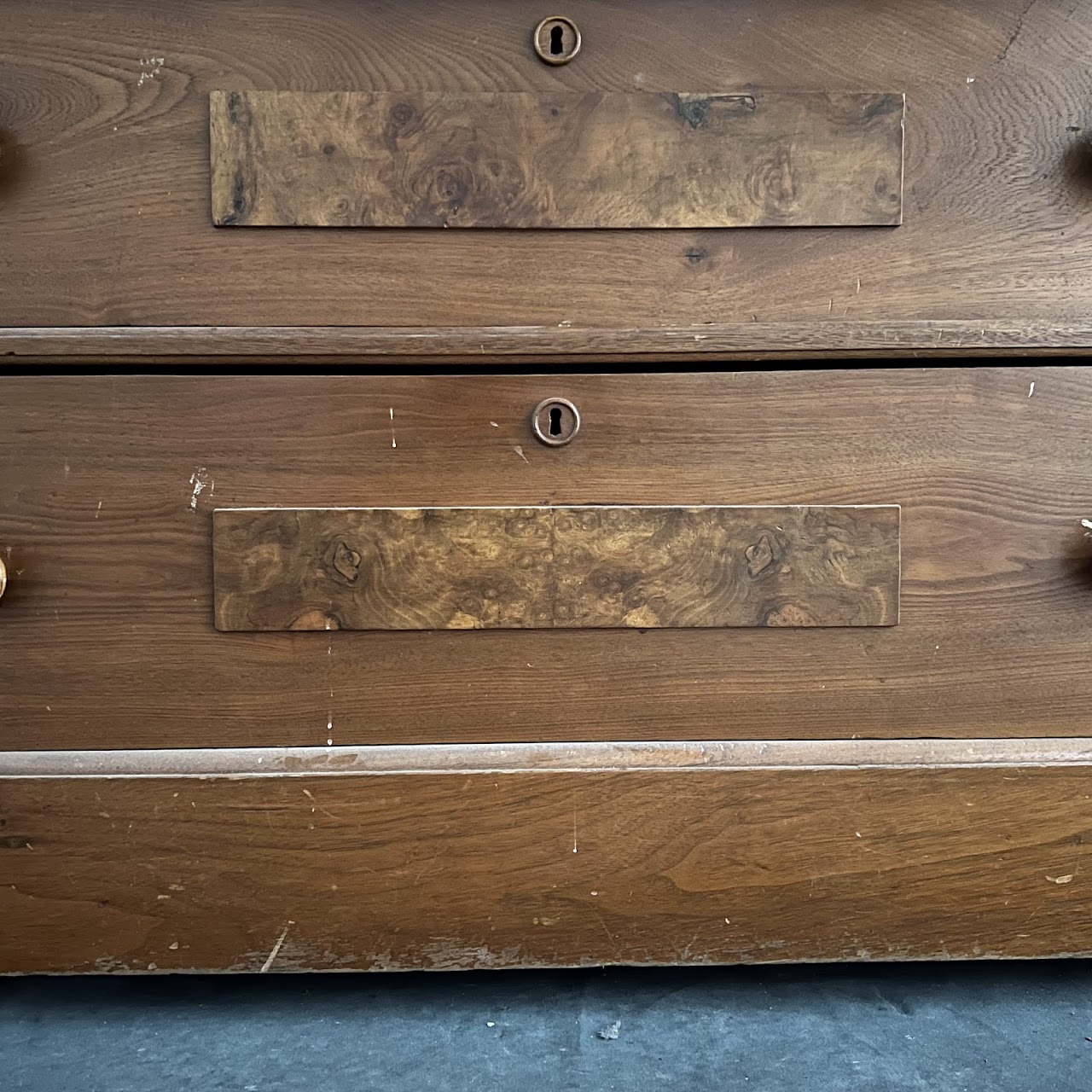 Victorian Pine and Walnut Burl Stone Top Three Drawer Dresser