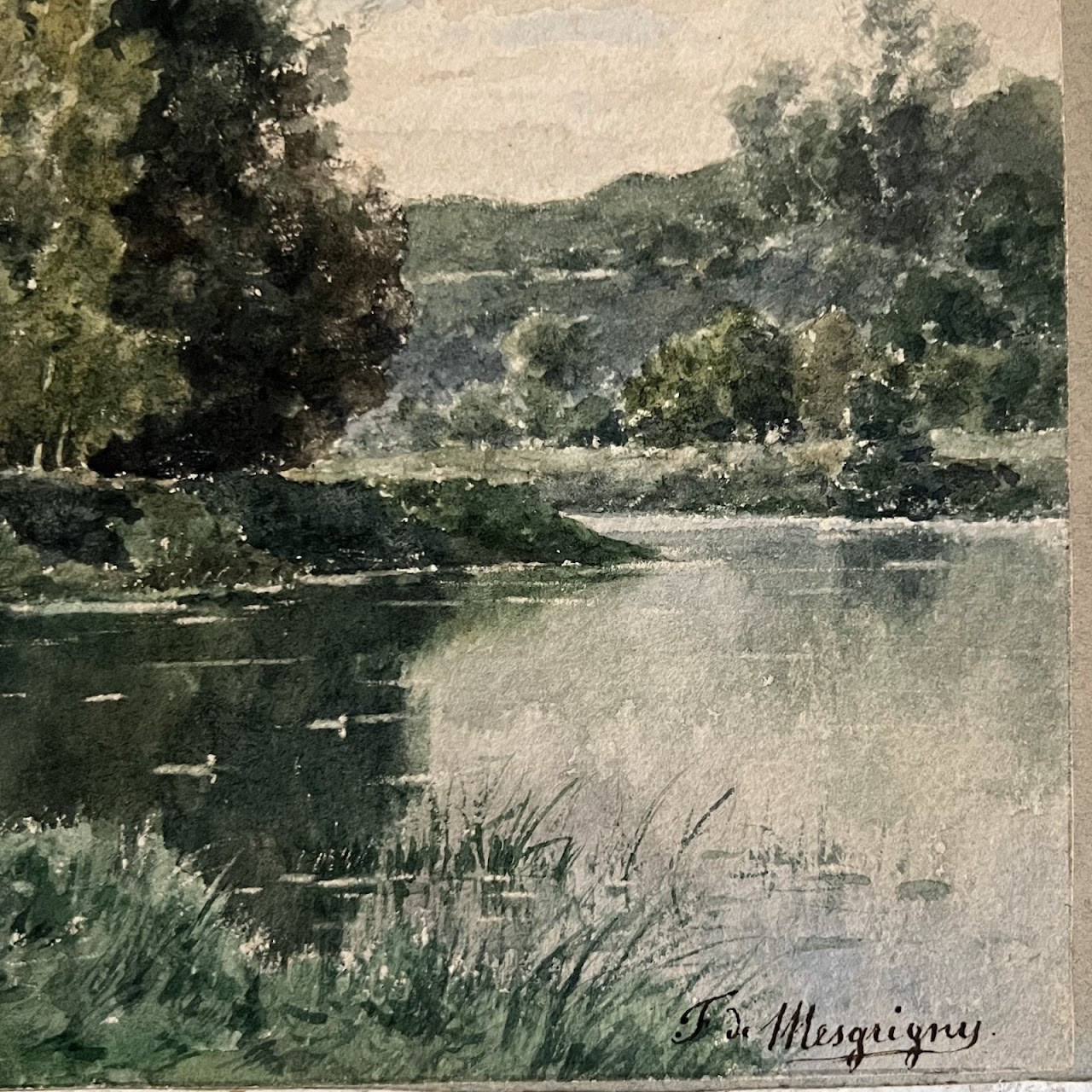 Claude-François-Auguste Mesgrigny Signed French Landscape Watercolor Painting