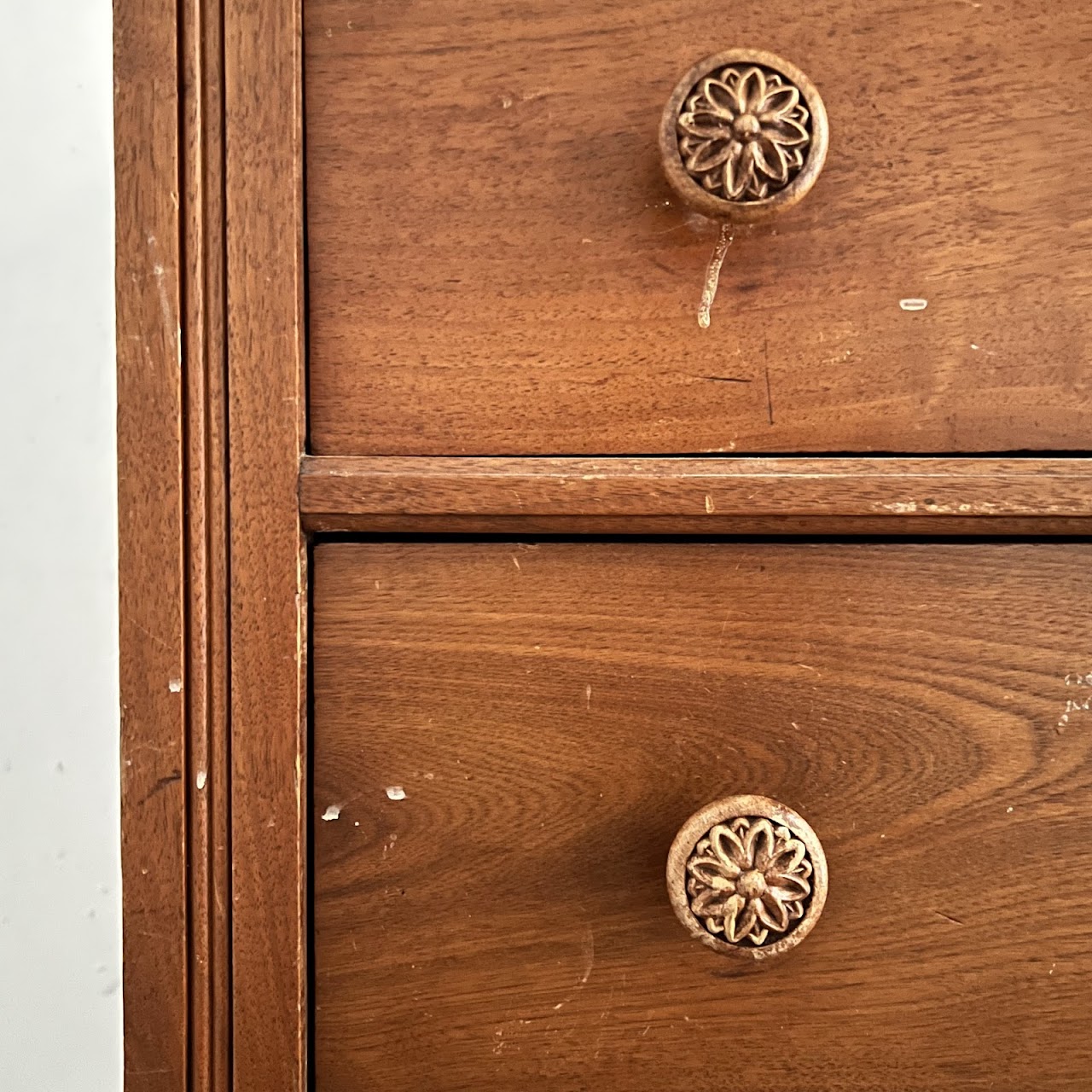 Victorian Pine and Walnut Burl Stone Top Three Drawer Dresser